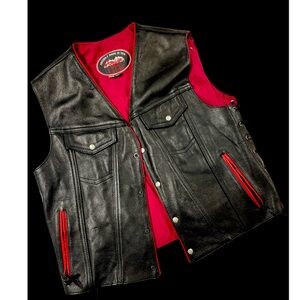 Black Leather Vest with Red Accents